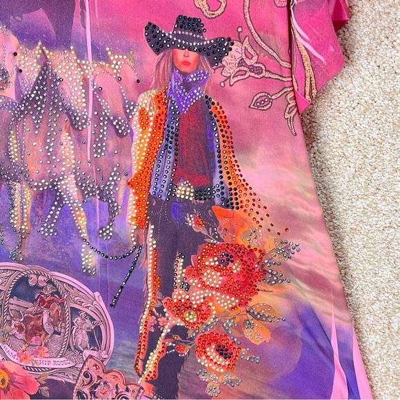 Imperfect cowgirl top western country tunic bling top 90s Y2K artsy rodeo tunic - Picture 3 of 16